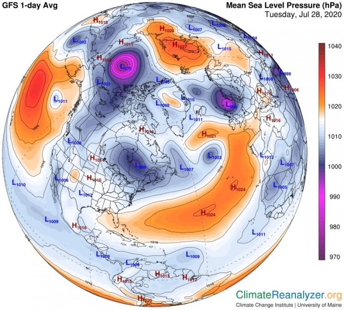 The 2nd Deepest Summer Cyclone In History Over Arctic Heatwave Starts On The West Near Seattle 109 F 43 C Is Expected