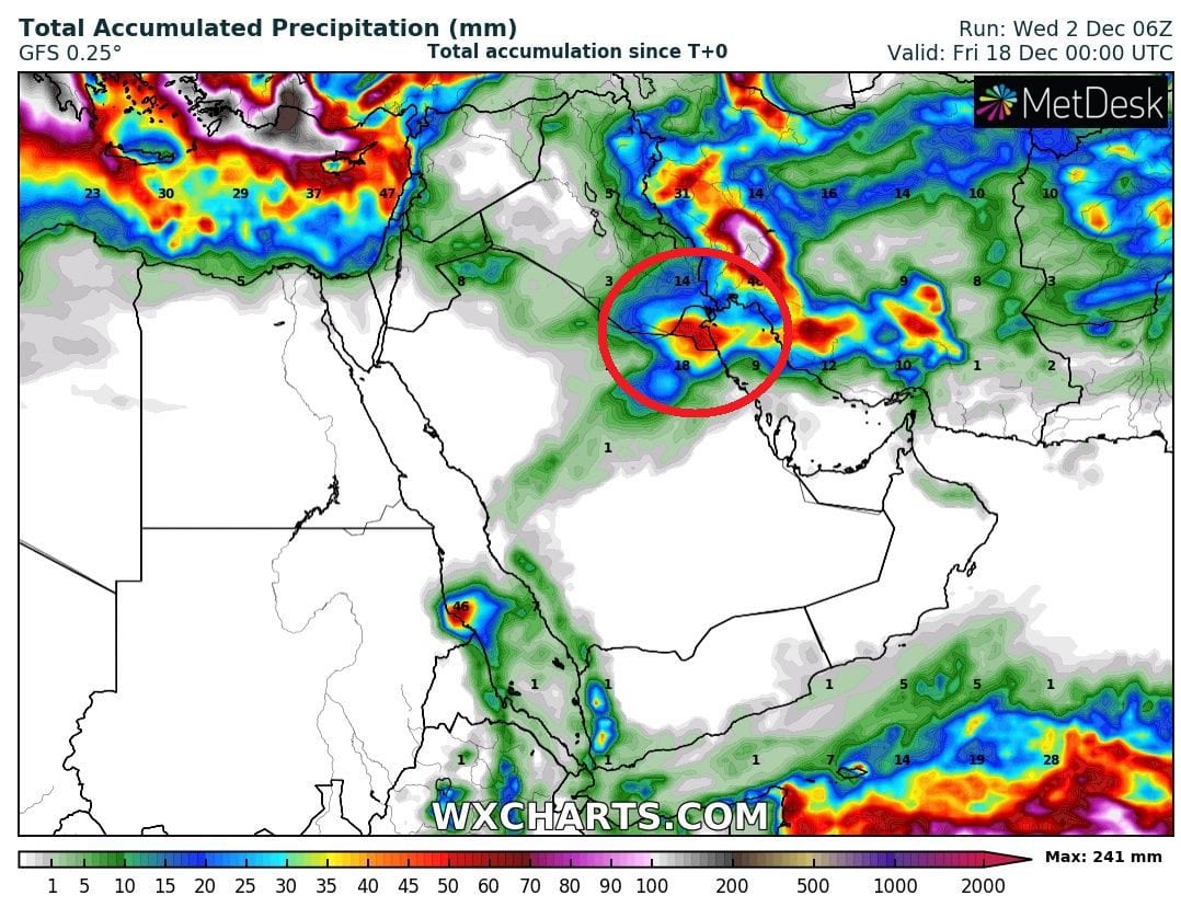 Kuwait with severe floods after 134 mm rainfall, next heavy rains are