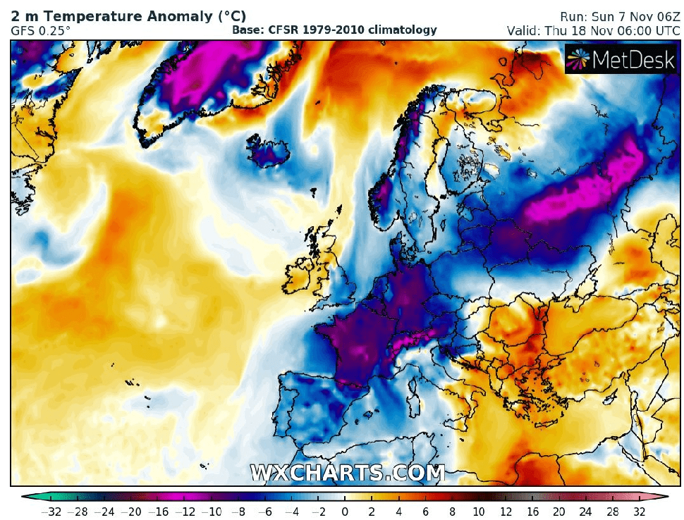 Europe expects 10 days of Arctic winter! Continental Europe 20°C