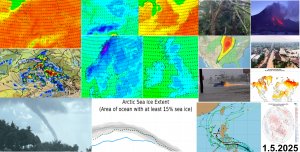 Weather Report for 1. May 2025: Continental Europe after tropical heatwave frosts and snow in basins, Finland -10,2°C, the Netherlands +29,5°C, Germany +28,8°C, severe storms hit eastern half of the US and the next hard weeks ahead, Asia with +10°C above monthly records and 300-y heatwave (Pakistan +49,0°C, Kuwait +48,9°C, Saudi Arabia +47,6°C, Iran/Iraq +47,0°Cm UAE +46,6°C, Israel +44,9°C, Turkmenistan +43,3°C), Sahara hot, +40°C in South Africa and +30°C in southern Australia a month before winter, tropical depressions near Philippines